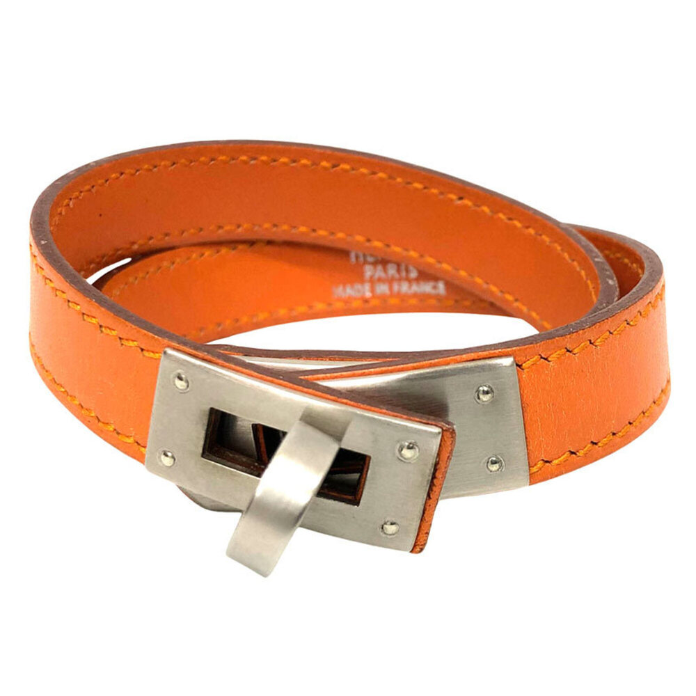 HERMES Orange Leather Charm Bracelet